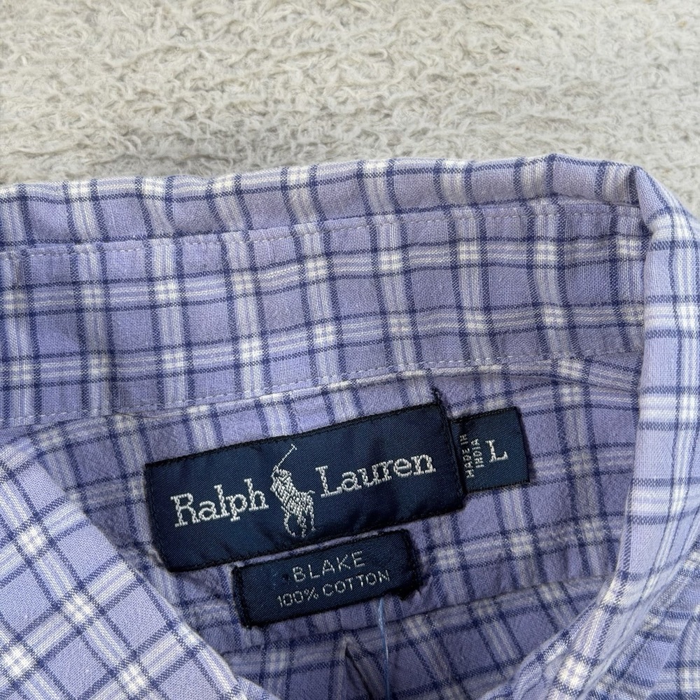 Polo Ralph Lauren Shirt Mens Large Blue Plaid Black Button Down Pony Cotton - Picture 4 of 8